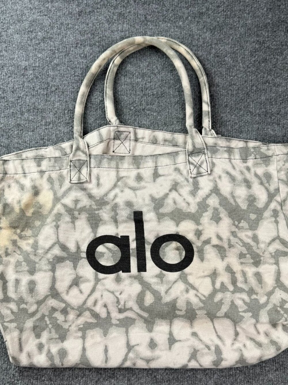 Alo Yoga Tie Dye Canvas Tote Bag Large Shopper Carryall Gray White AS IS Stain